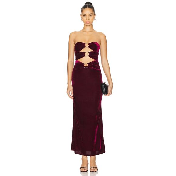 Superdown Luciana Cut Out Velvet Maxi Dress - S Wine - Picture 1 of 3